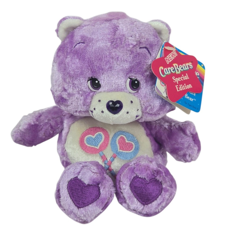 Vtg 2004 Care Bears Share Bear 8" Charmers Series 7 Purple NWT Mint Triple Tags